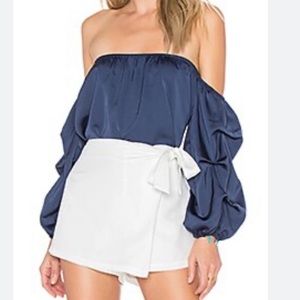 Revolve By the Way. Blue off the shoulder top with ruched sleeves. Flowy. XS NWT